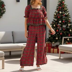Plaid Red and Green Women's Jumpsuit